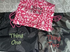Thirty One Cinch Sac Set 3 Draw String Backpack Style Embroidered Mama Thing 1 2