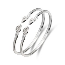 Leaf .925 Sterling Silver West Indian Baby Bangles Pair 