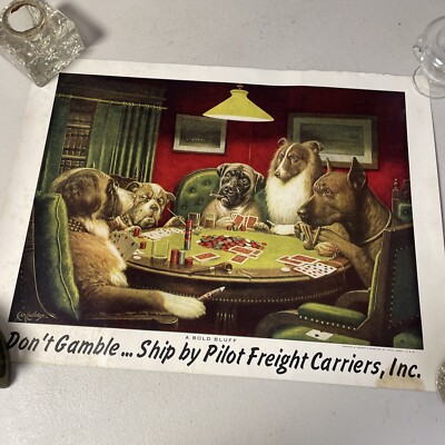 Print Dogs Playing Poker Brown Bigelow C.M. Coolidge 12X16 Pilot Freight Carrier