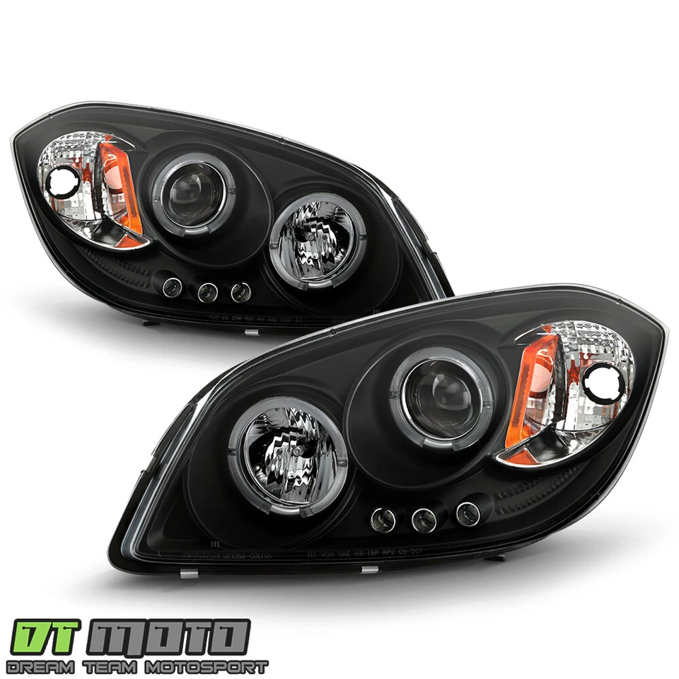 Black 2005-2010 Chevy Cobalt Pontiac G5 LED Halo Projector Headlights Left+Right - Изображение 3 из 4