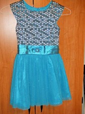 Girls BLUE Special Occasion Dress JONA MICHELLE Size 6 Polyester METALLIC LINED