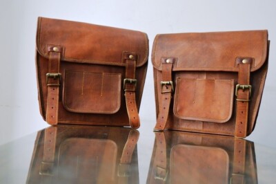 2BagsSide Brown Motorcycle Leather Side Pouch Saddlebags Saddle Panniers JMB