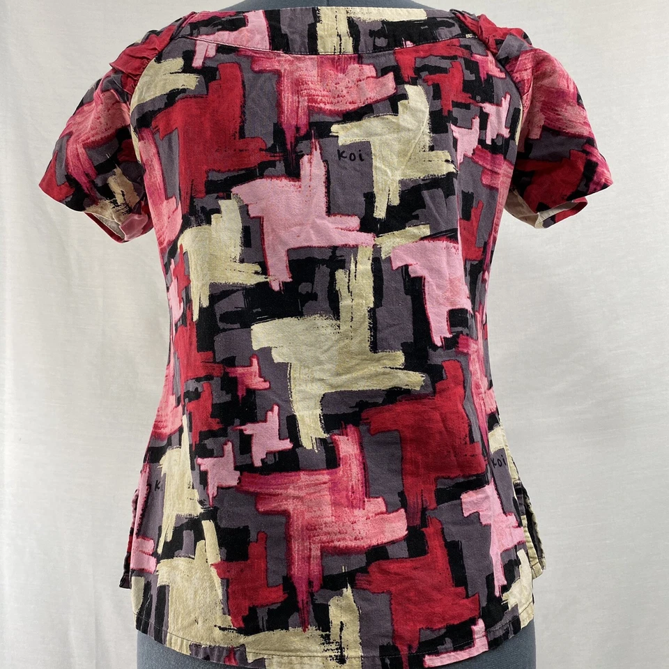 Koi Women’s Scrub Top Sz XS Style# 134PR Pink, Ivory, Black And Grey - Image 2 of 4
