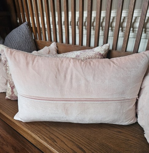 TWO CALLISTO HOME Pink Cream Gold Pillows Lumbar 14x24 in Down Filled - Picture 3 of 12