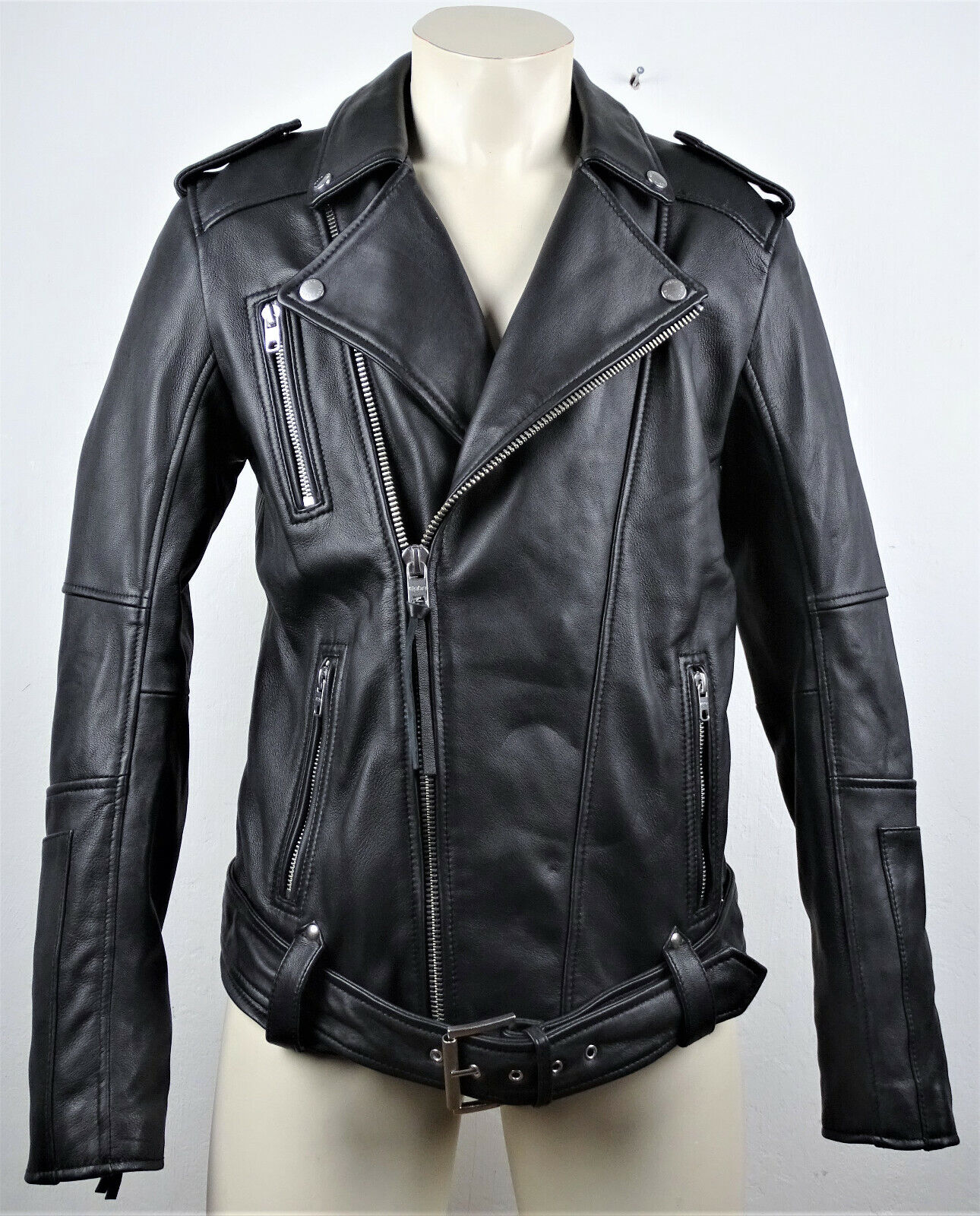 TIGHA BONE Lederjacke Herren Leather Jacket Bikerstyle Black Gr.M NEU mit ETIKET