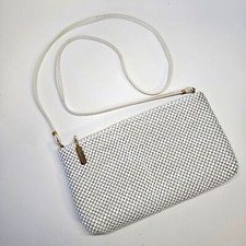 VINTAGE Whiting and Davis White Metal Mesh Convertible Crossbody Clutch Bag