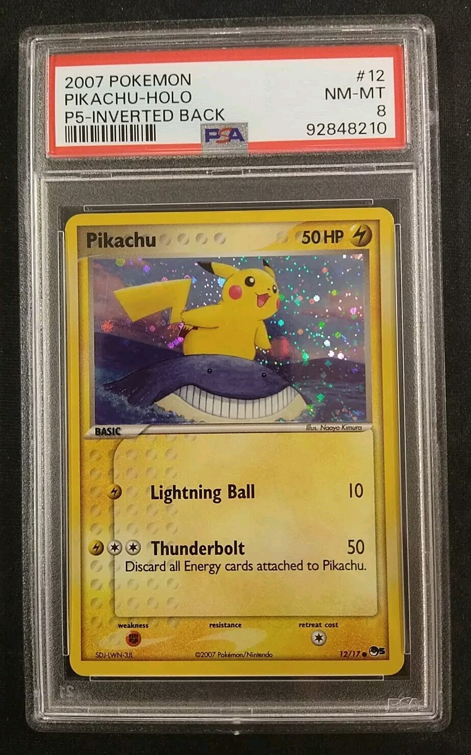 2007 Pokemon Pop Series 5 Pikachu Inverted Back HOLO ERROR 12/17 *PSA 8