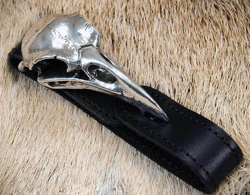 Alchemy Gothic Rabeschadel Pewter Raven Skull Men's Black Leather Bracelet A105 - Picture 5 of 5