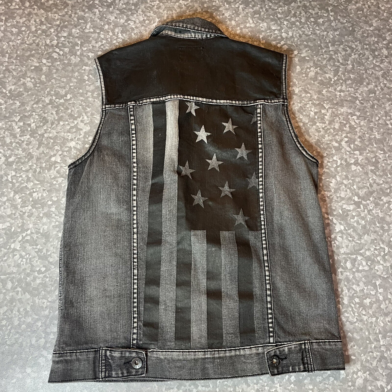 Stripes Flag Denim Vest Punk Size 
