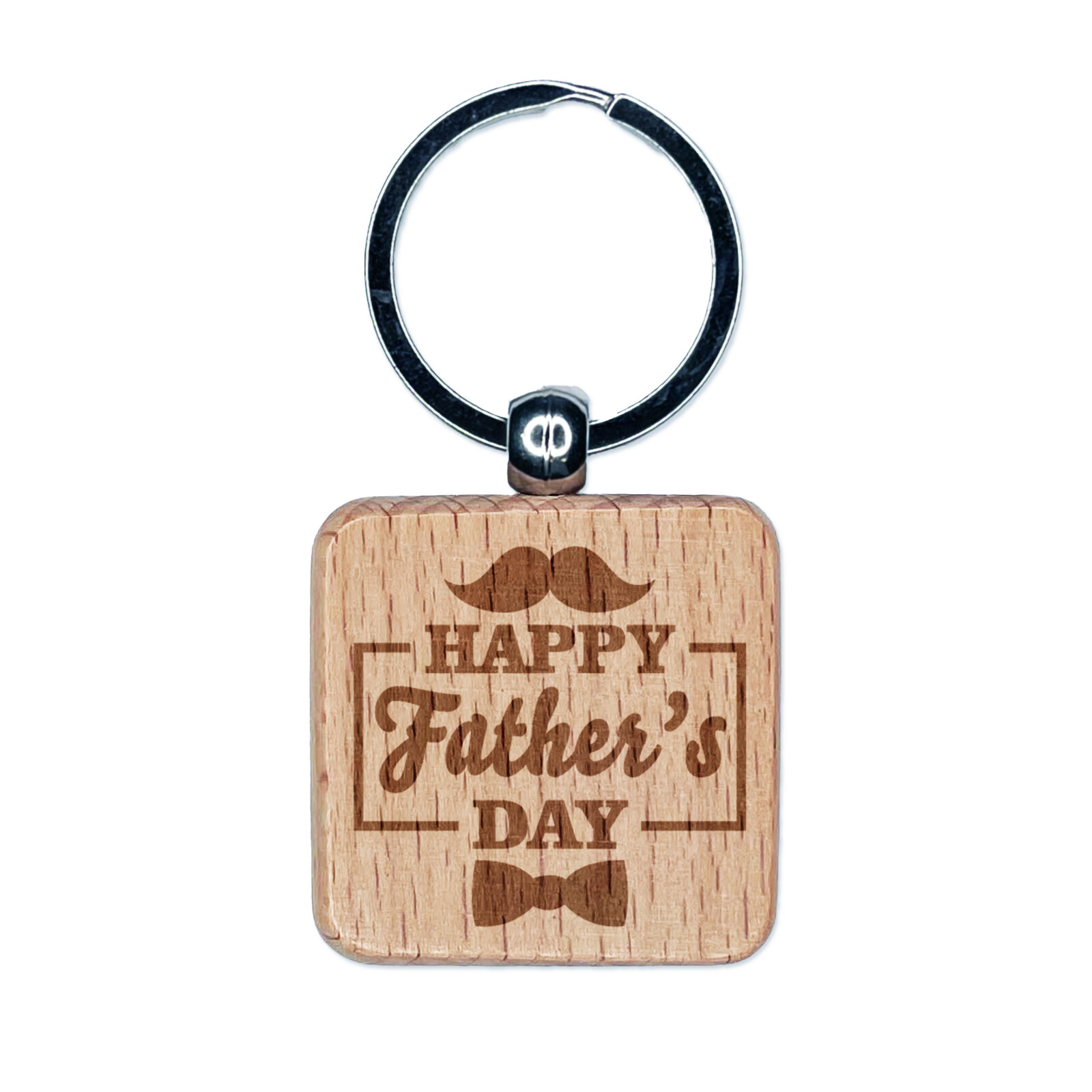 Mustache Bow Tie Engraved Wood Keychain for Father's Day
