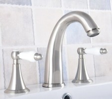 Brushed Nickel Widespread Basin Sink Faucet Bathroom 3 Holes Vanity Mixer Taps
