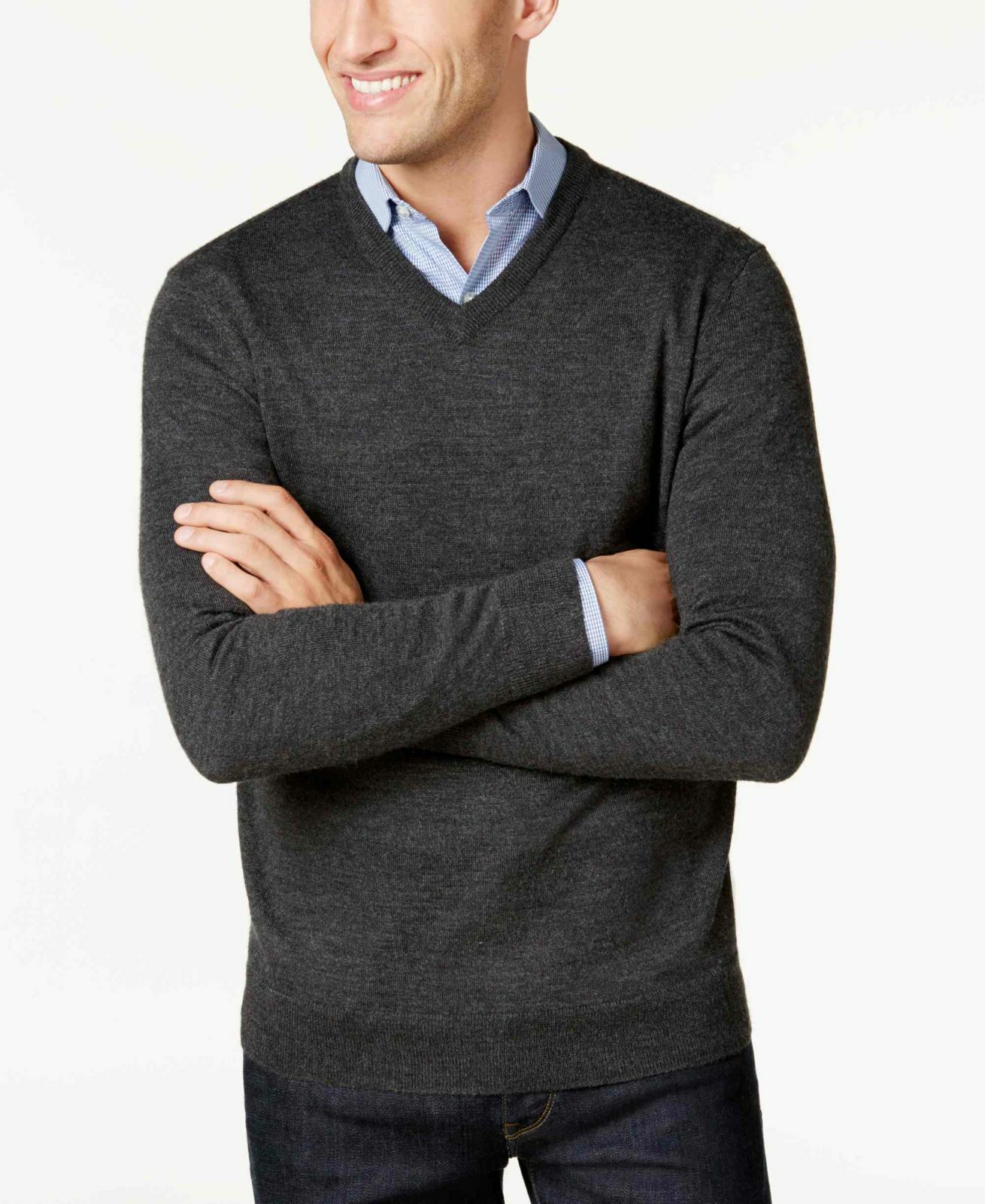 Club Room Heather Gray Mens Size Small S V-Neck Wool Knit Sweater