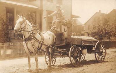  HORSE DRAWN WORK WAGON & ITS DRIVER,  REAL PHOTO PC ~ 1907-20
