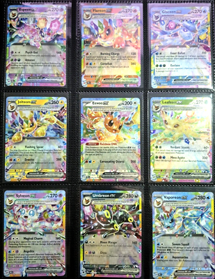 COMPLETE Eeveelution English EX + Stickers 9 Card Set NM Prismatic COMPLETE Eeveelution English EX + Stickers 9 Card Set NM Prismatic