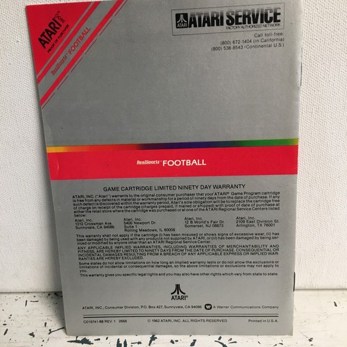 Real Sports Football Atari Video Game Manual Only - Picture 3 of 3