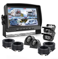 7" Quad Monitor DVR SD Recorder Side Rear View Camera System For Truck Buses RV