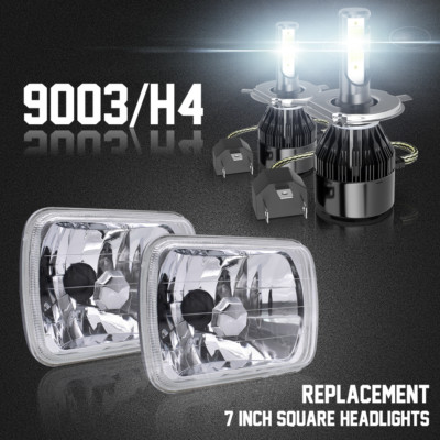 Pair For Chevy S10 LED Headlights 7x6'' 5x7'' Black Light Bulb Sealed Hi/Lo Beam