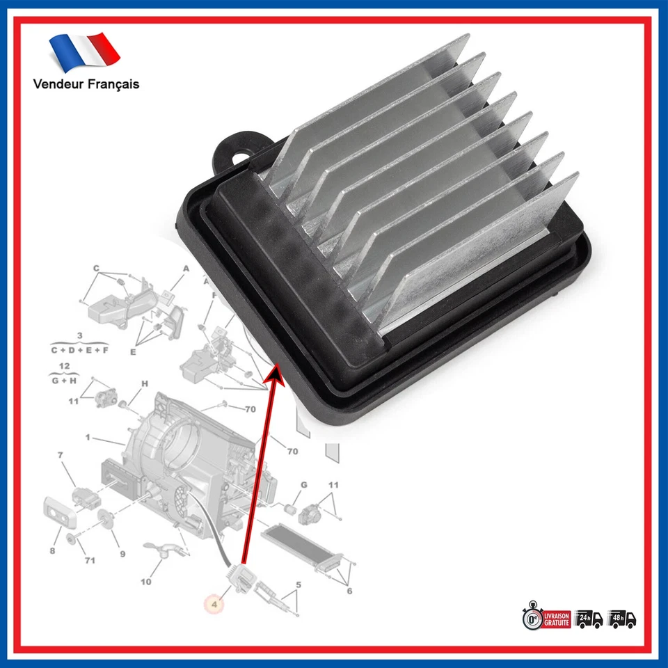 Résistance pulseur d'air habitacle Peugeot 308 II Citroën C4 Cactus 1610497380 - Photo 1/4