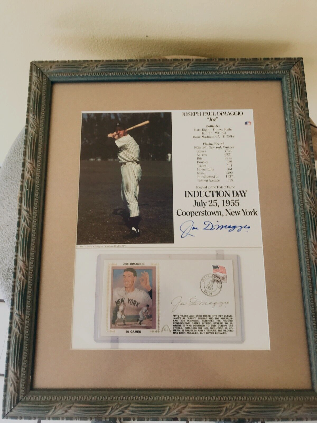 Joe DiMaggio Autographed Signed New York Yankees HOF INDUCTION DAY PLAQUE JSA CERT $ 1ST DAY COVER FREE~ 