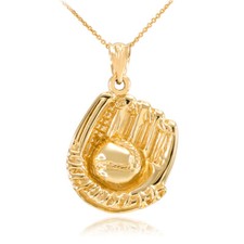 Gold Baseball Catcher Pendant Necklace (Available in Yellow/Rose/White Gold)