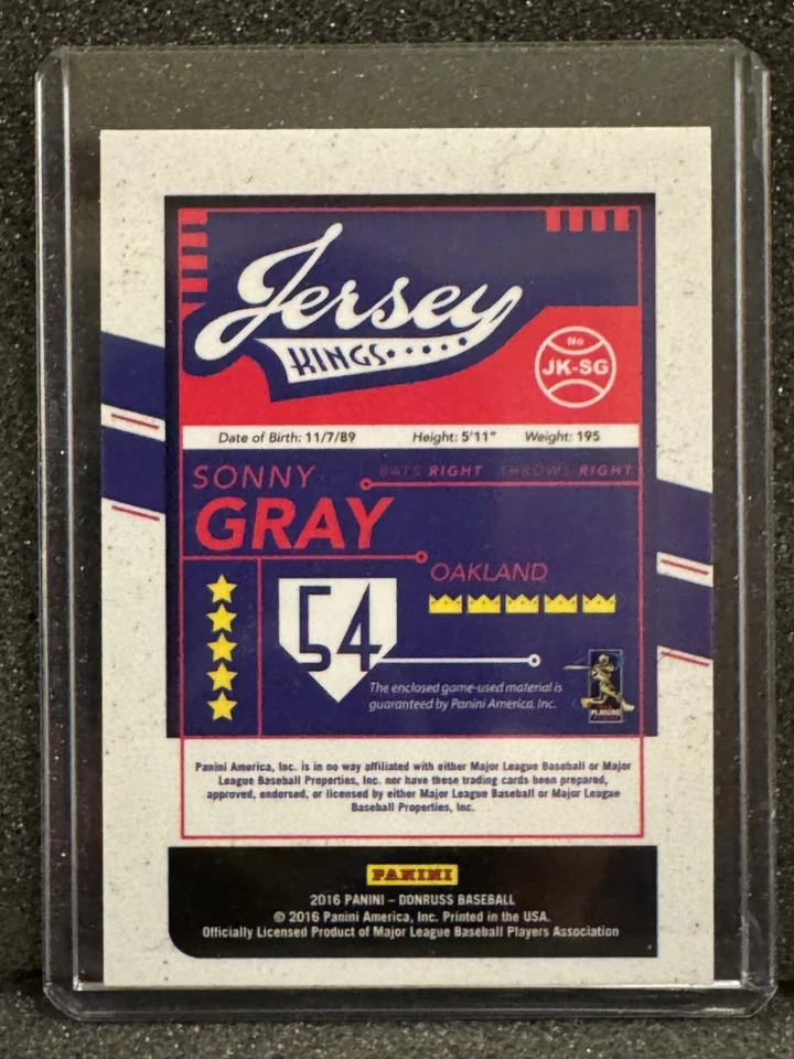2016 Donruss JERSEY KINGS Sonny Gray #JK-SG GAME WORN Oakland Athletics - Image 2 of 2