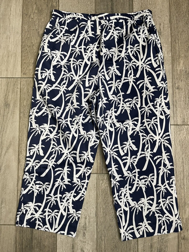 Pantalones cortos elásticos JM Collection para mujer talla 14 azul blanco palmeras florales 33X23 Foto 2 de 4