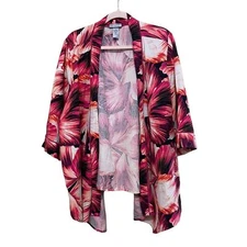 Catherines Linen Blend Open Front Kimono Cardigan Women 2X 22/24 Tropical Floral