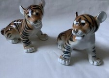 LOMONOSOV USSR Tiger Cubs Ceramic  Figurine 5” Ornaments X 2 Vintage