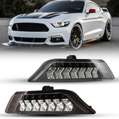 LED DRL Fog Lights for 2015-2017 Ford Mustang Sequential Turn Signals Lamps PAIR