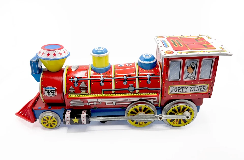 Locomotora litográfica de hojalata Forty Niner vintage a batería, juguetes modernos, Japón Foto 2 de 4