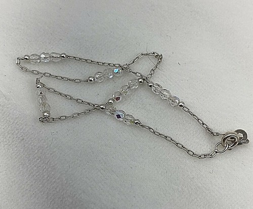 Sterling Silber .925 ~ AB Kristall Perlen ~ 10" Fußkettchen Fußkette - Bild 2 von 7