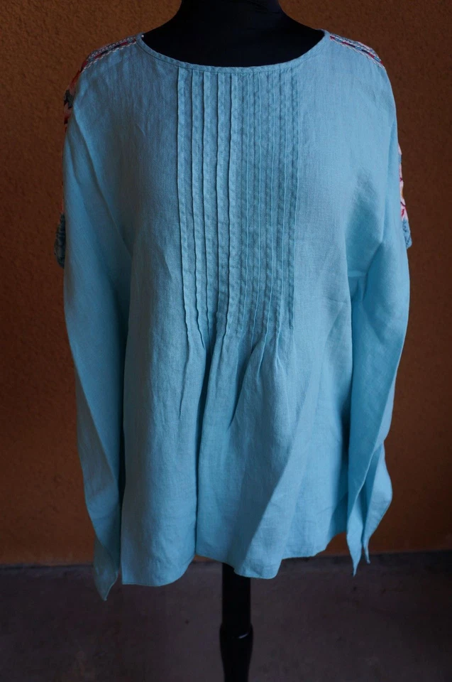 NEW Johnny Was JWLA Floral Embroidered BOHO Contessa Pintuck Poncho Blouse Top S - Image 2 of 4