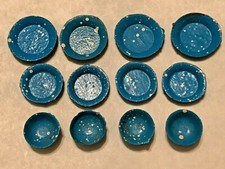 Vintage Miniature Dish Set Dollhouse Blue Spatterware Enamel Dishes Set of 12
