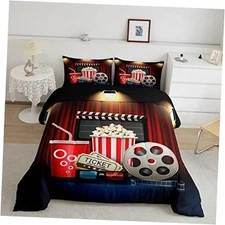  Vintage Cinema Ticket Comforter Set,Movie Theater Theme Bedding Twin Cinema 01