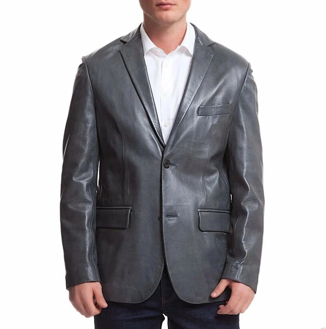 DESIGNER New Men's Gray Two Button Blazer 100% Soft Lambskin Custom Made Blazer