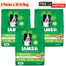 3 Packs, Iams Proactive Health Minichunks Real Chicken Grains Dry Dog Food 30Ib