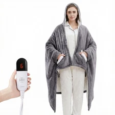 Electric Flannel Throw Blankets, Wearable Heated Blanket,7 Level Heating & 1-4 H