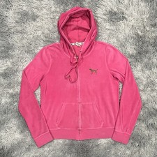 Victorias Secret PINK Hoodie With Gold Sequins on Pink Velour Size Women s Large