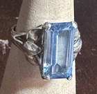 Antique/Vintage Art Deco 925 Sterling Silver Blue Topaz Cocktail Ring size 8 1/4