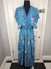 ​Boho Maxi Dress Turquoise Floral Bird Peacock Print Kimono Sleeve Tassel Size 8