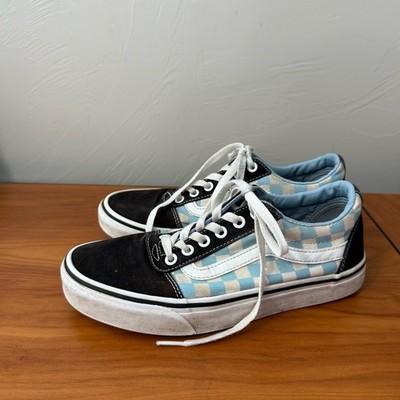 Vans Old Skool Lace Up Sneaker Blue White Black Checkerboard Suede Toe Skate W8