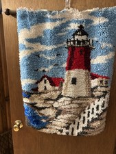 Vintage BUCILLA Completed Latch Hook Wall Hanging Rug Lighthouse 22x32 USA