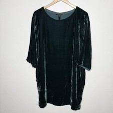 Eileen Fisher Rayon Silk Green Velvet Shift Dress Women’s Medium  Party Holiday