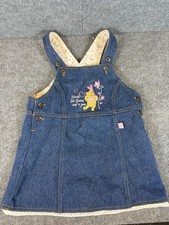 Vtg Y2K Disney Winnie the Pooh Denim Dress Overalls Piglet Floral Embroidered 4T
