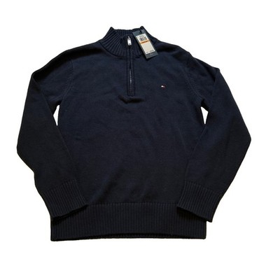 Tommy Hilfiger Boys Navy Quarter Zip 100% Cotton Sweater Size 8 NWT Preppy