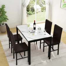 Mieres 5-Piece Dining Table Set with Faux Marble Top and 4 White-Chair B N/A
