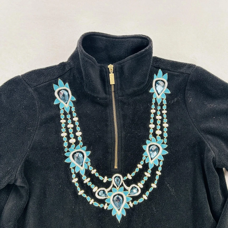 Pullover Bob Mackie Mujer Mediano Negro Polar Bordado Media Cremallera Usable Arte Foto 2 de 4