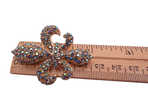 Pin Ruler Shape Fleur-de-lis Aurora Borealis Blue Rhinestone Brooch Pin-Beautiful! | eBay