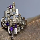 Vintage ESPO Sterling Silver Amethyst Ring Abstract Brutalist MCM 5.31g Size 6