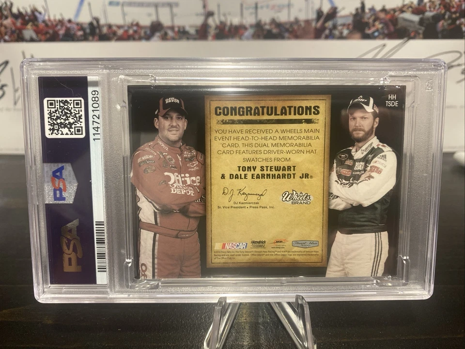 2010 Head-To-Head Memorabilia Dale Earnhardt Jr., Tony Stewart PSA 8 POP 1 - Image 2 of 2
